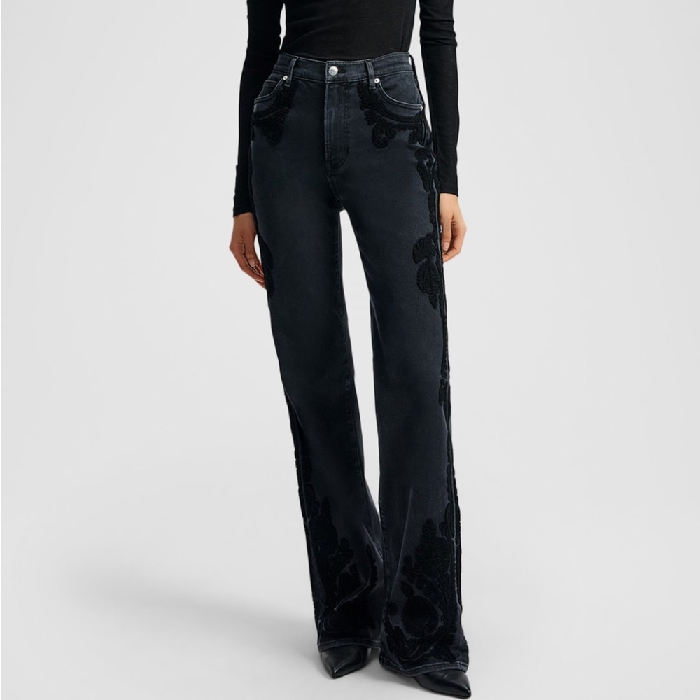 Veronica Beard (Crosbie) Black Floral Wide Leg Jeans